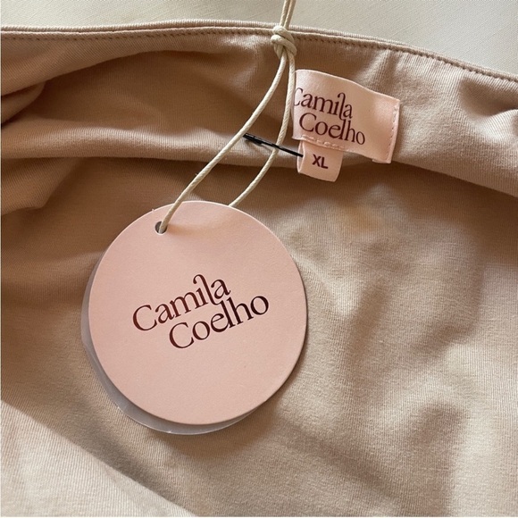 NEW! Camila Coelho- Kaseya Midi Dress Nude Halter Neck Drawstring Backless XL - Picture 14 of 15